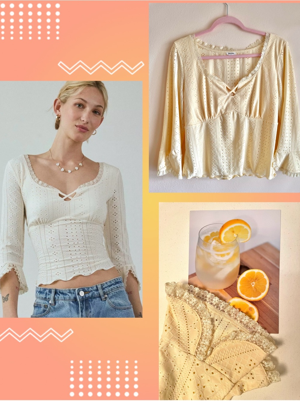 Urban Outfitters Zarina 3/4 Bell Sleeve Eyelet Knit Crop Top